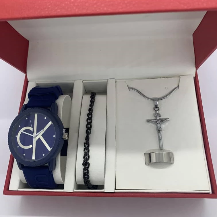 Ensemble pour homme montre CK,  bracelet, collier en forme de croix et bague