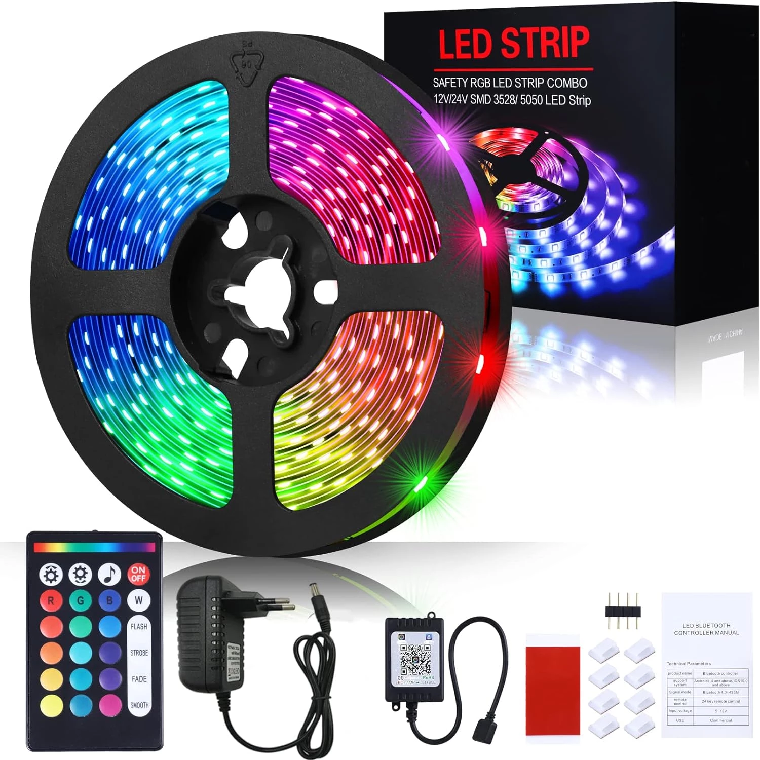 Toocking Bande LED RVB de 10 m avec télécommande, bande lumineuse LED autocollante, avec 16 couleurs changeantes, 4 modes pour la maison, l'armoire, la fête, la chambre à coucher, la TV [Classe énergétique A+++]